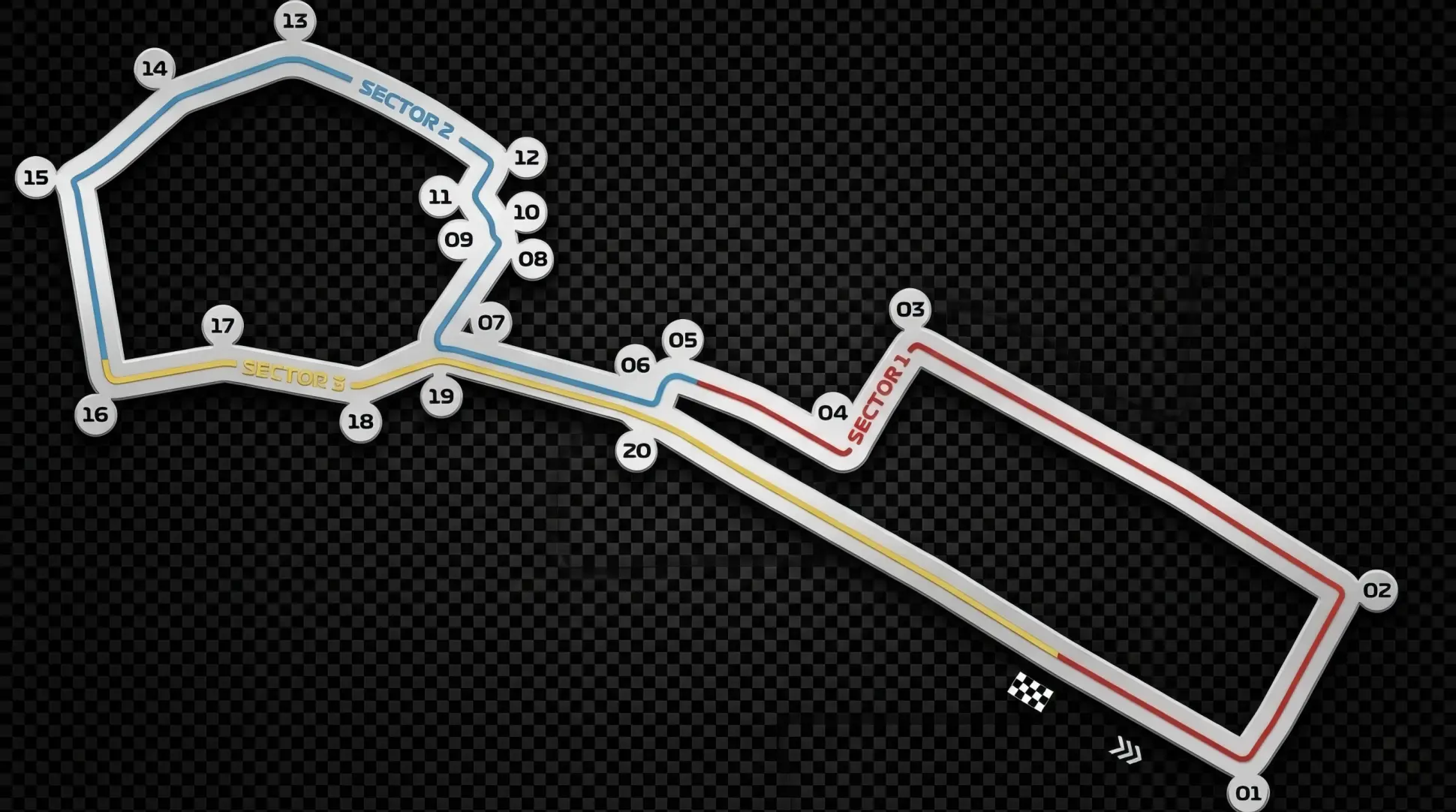 Baku City Circuit circuit layout map showing numbered turns and sectors