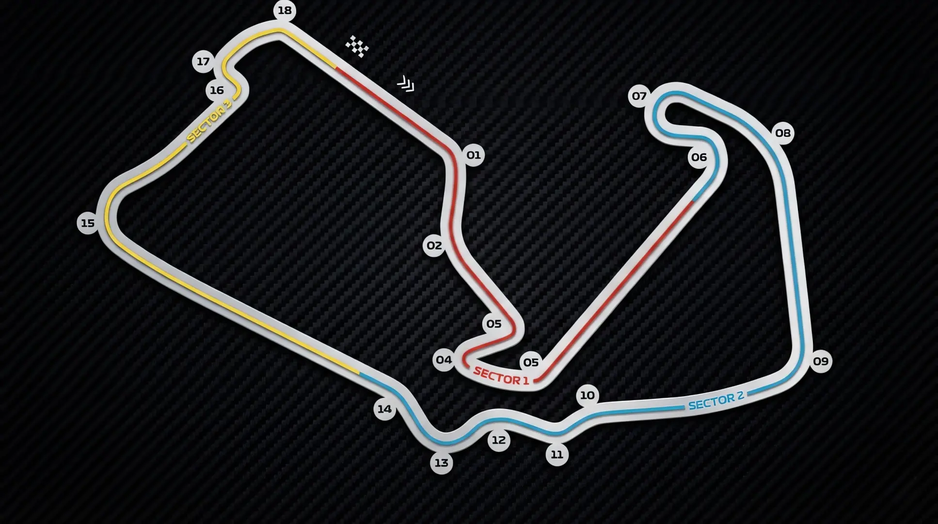Silverstone Circuit circuit layout map showing numbered turns and sectors